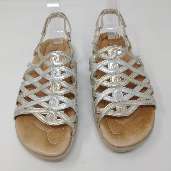 Earth Razzle Gold Strappy Leather Comfort Sandals Women's Size 6 - Picture 4 of 12